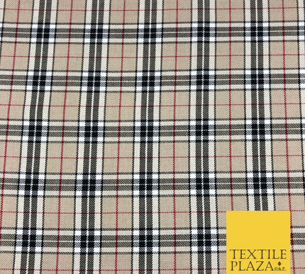 BEIGE Classic TARTAN Polyester Viscose Fabric Material 58" Craft Dress Q965