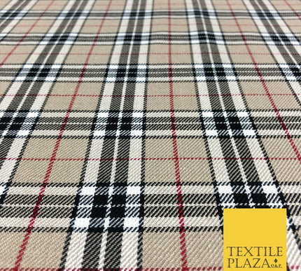 BEIGE Classic TARTAN Polyester Viscose Fabric Material 58" Craft Dress Q965