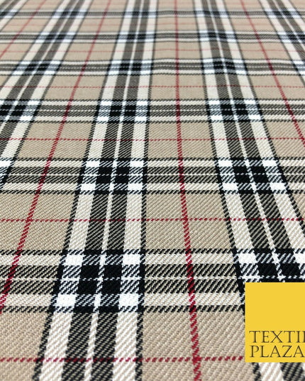 BEIGE Classic TARTAN Polyester Viscose Fabric Material 58" Craft Dress Q965