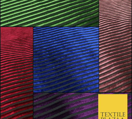 Premium Ribbed Striped Raised Velvet Velour Stretch Black Jersey Dress Fabric