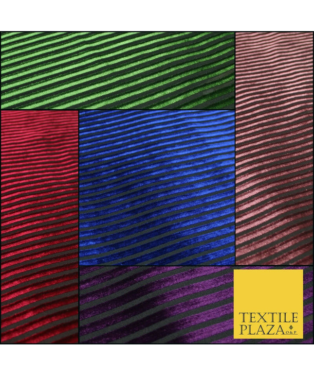 Premium Ribbed Striped Raised Velvet Velour Stretch Black Jersey Dress Fabric