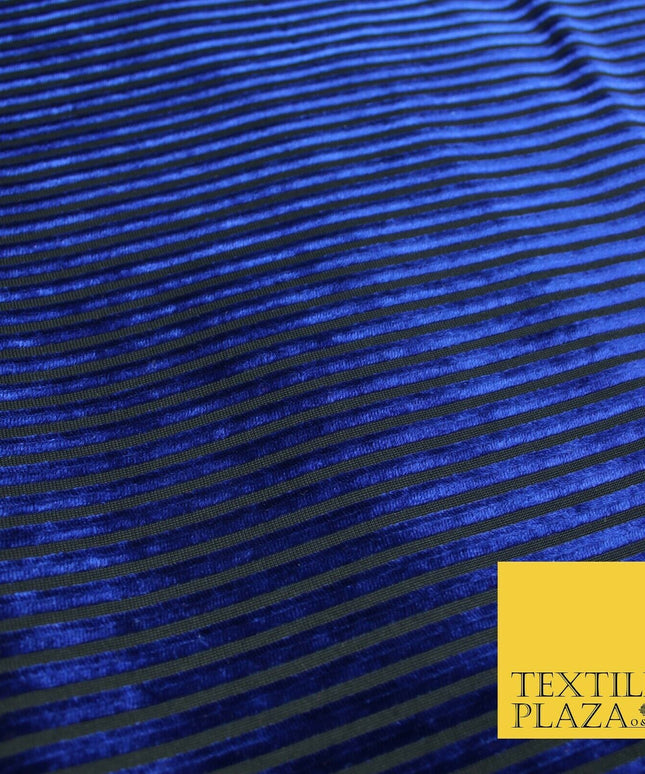 Premium Ribbed Striped Raised Velvet Velour Stretch Black Jersey Dress Fabric