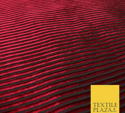 Premium Ribbed Striped Raised Velvet Velour Stretch Black Jersey Dress Fabric