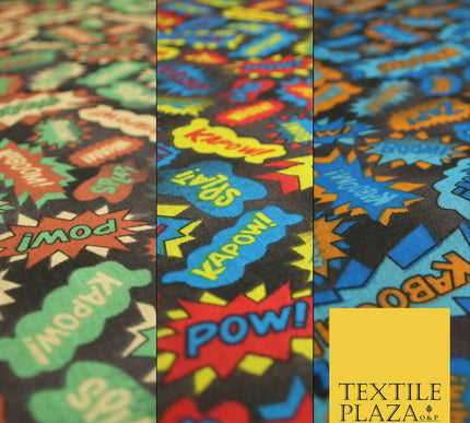 POW ZAPP WHAM KAPOW BOOM Kids Cartoon Comic Book Printed Polycotton Fabric 44"