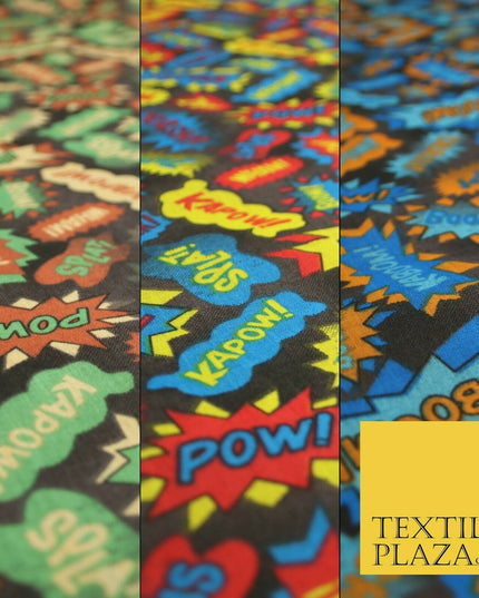 POW ZAPP WHAM KAPOW BOOM Kids Cartoon Comic Book Printed Polycotton Fabric 44"