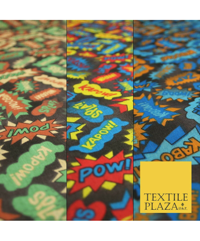 POW ZAPP WHAM KAPOW BOOM Kids Cartoon Comic Book Printed Polycotton Fabric 44"