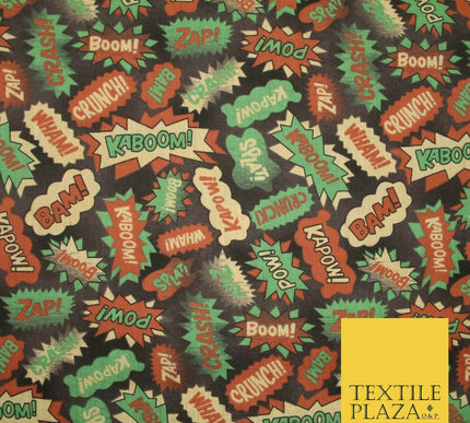 POW ZAPP WHAM KAPOW BOOM Kids Cartoon Comic Book Printed Polycotton Fabric 44"
