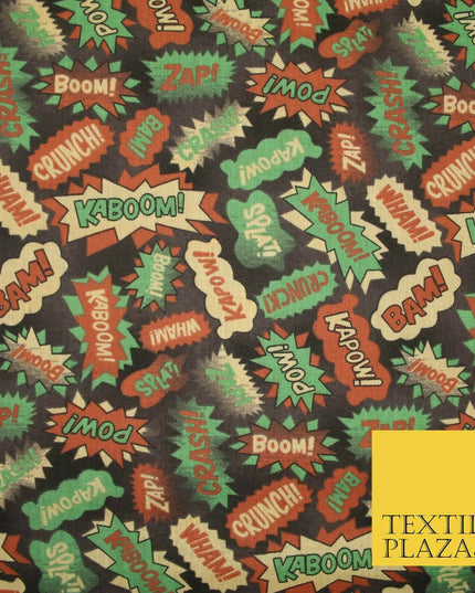 POW ZAPP WHAM KAPOW BOOM Kids Cartoon Comic Book Printed Polycotton Fabric 44"