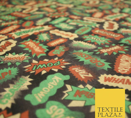 POW ZAPP WHAM KAPOW BOOM Kids Cartoon Comic Book Printed Polycotton Fabric 44"