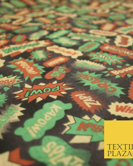 POW ZAPP WHAM KAPOW BOOM Kids Cartoon Comic Book Printed Polycotton Fabric 44"