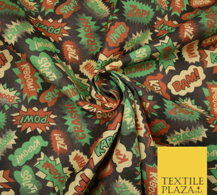 POW ZAPP WHAM KAPOW BOOM Kids Cartoon Comic Book Printed Polycotton Fabric 44"