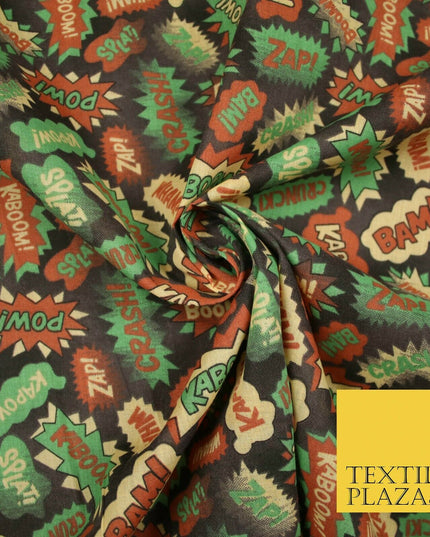 POW ZAPP WHAM KAPOW BOOM Kids Cartoon Comic Book Printed Polycotton Fabric 44"