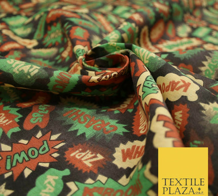 POW ZAPP WHAM KAPOW BOOM Kids Cartoon Comic Book Printed Polycotton Fabric 44"