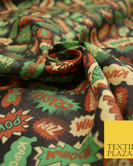 POW ZAPP WHAM KAPOW BOOM Kids Cartoon Comic Book Printed Polycotton Fabric 44"