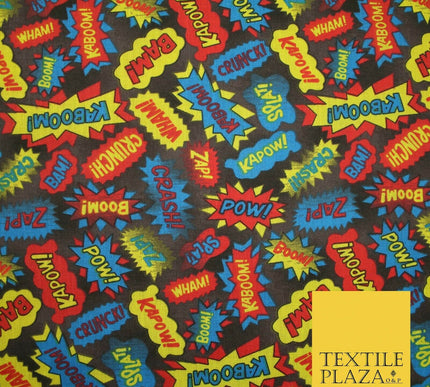 POW ZAPP WHAM KAPOW BOOM Kids Cartoon Comic Book Printed Polycotton Fabric 44"