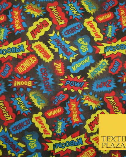 POW ZAPP WHAM KAPOW BOOM Kids Cartoon Comic Book Printed Polycotton Fabric 44"