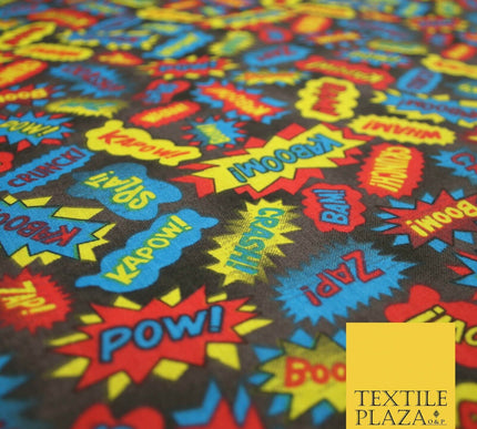 POW ZAPP WHAM KAPOW BOOM Kids Cartoon Comic Book Printed Polycotton Fabric 44"