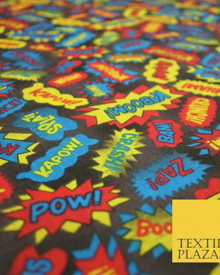 POW ZAPP WHAM KAPOW BOOM Kids Cartoon Comic Book Printed Polycotton Fabric 44"