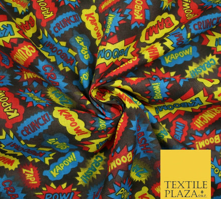 POW ZAPP WHAM KAPOW BOOM Kids Cartoon Comic Book Printed Polycotton Fabric 44"