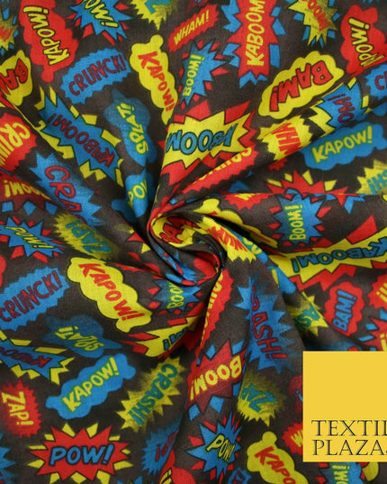 POW ZAPP WHAM KAPOW BOOM Kids Cartoon Comic Book Printed Polycotton Fabric 44"