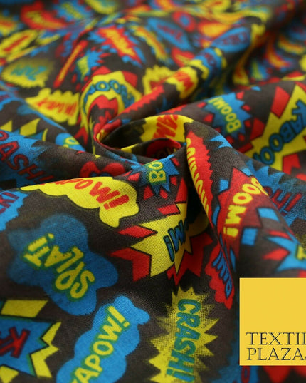 POW ZAPP WHAM KAPOW BOOM Kids Cartoon Comic Book Printed Polycotton Fabric 44"