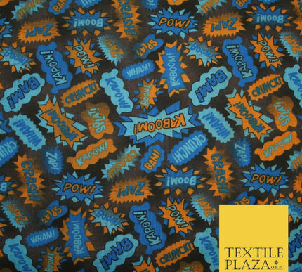 POW ZAPP WHAM KAPOW BOOM Kids Cartoon Comic Book Printed Polycotton Fabric 44"