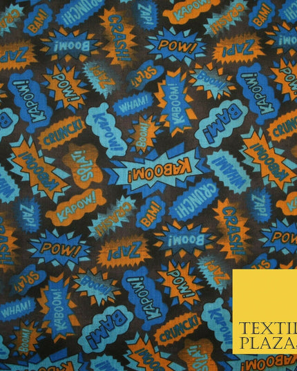 POW ZAPP WHAM KAPOW BOOM Kids Cartoon Comic Book Printed Polycotton Fabric 44"