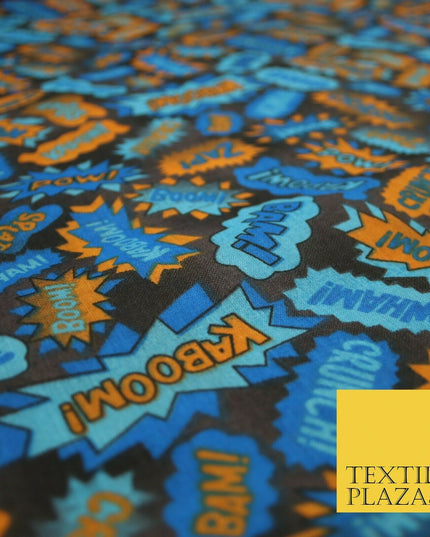 POW ZAPP WHAM KAPOW BOOM Kids Cartoon Comic Book Printed Polycotton Fabric 44"