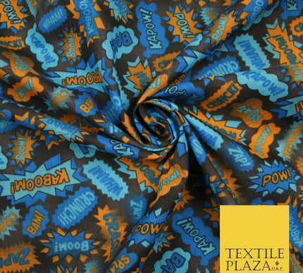 POW ZAPP WHAM KAPOW BOOM Kids Cartoon Comic Book Printed Polycotton Fabric 44"