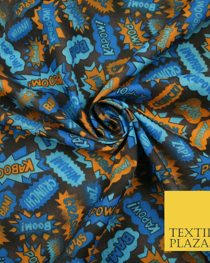 POW ZAPP WHAM KAPOW BOOM Kids Cartoon Comic Book Printed Polycotton Fabric 44"