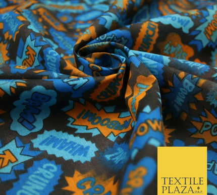 POW ZAPP WHAM KAPOW BOOM Kids Cartoon Comic Book Printed Polycotton Fabric 44"