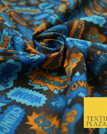 POW ZAPP WHAM KAPOW BOOM Kids Cartoon Comic Book Printed Polycotton Fabric 44"