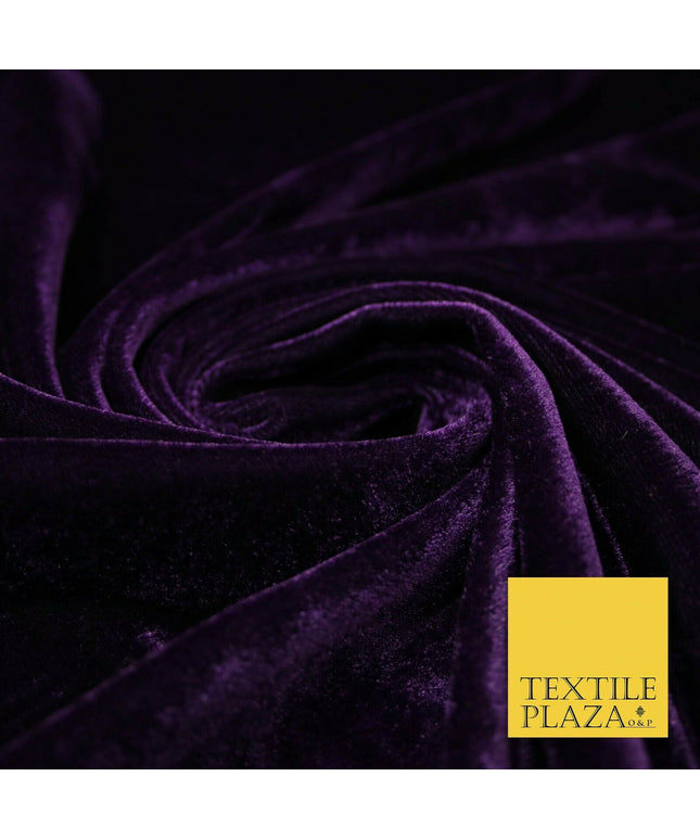 Dark Purple Soft Plain Stretch Velvet Fabric Dress Material Craft- 58" 1900