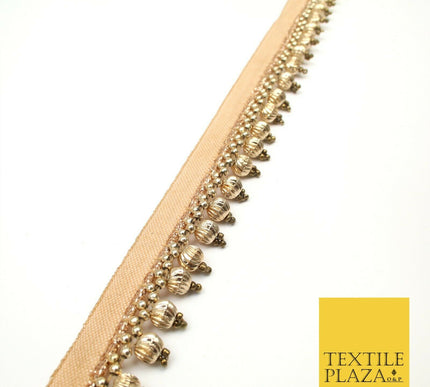 Light Gold Spherical Textured Pearl Trimming Border Ethnic Beaded Gota X310