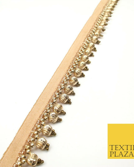 Light Gold Spherical Textured Pearl Trimming Border Ethnic Beaded Gota X310