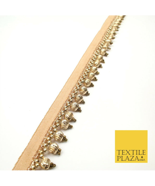 Light Gold Spherical Textured Pearl Trimming Border Ethnic Beaded Gota X310