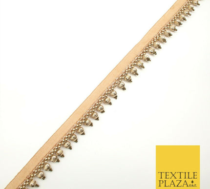 Light Gold Spherical Textured Pearl Trimming Border Ethnic Beaded Gota X310