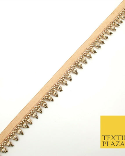 Light Gold Spherical Textured Pearl Trimming Border Ethnic Beaded Gota X310