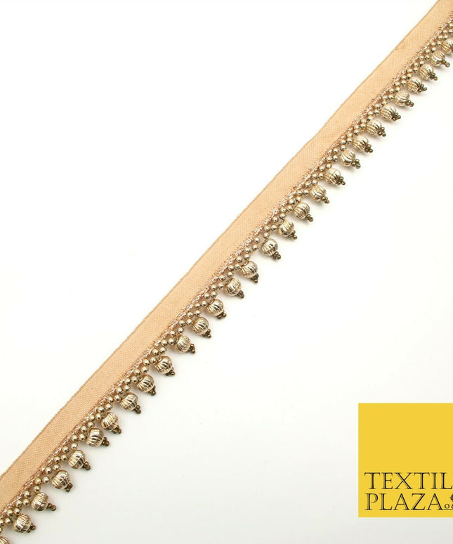 Light Gold Spherical Textured Pearl Trimming Border Ethnic Beaded Gota X310