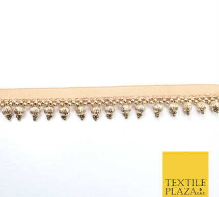 Light Gold Spherical Textured Pearl Trimming Border Ethnic Beaded Gota X310