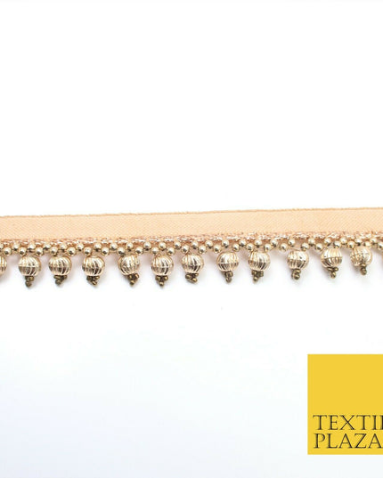 Light Gold Spherical Textured Pearl Trimming Border Ethnic Beaded Gota X310