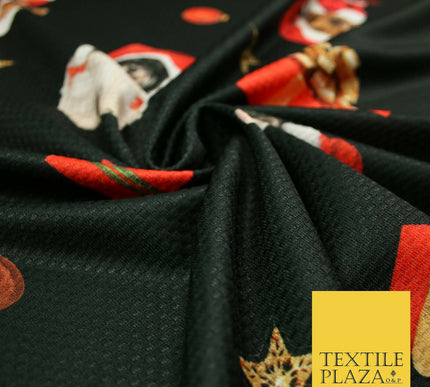 Festive Spaniel Pug Mix Dogs Gifts Stars Christmas Waffle Jersey Fabric 58" 5049