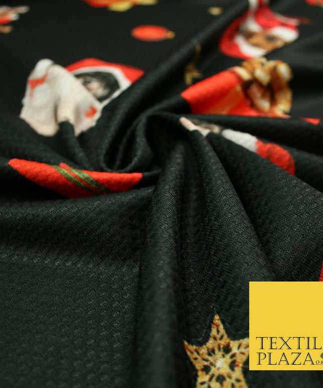 Festive Spaniel Pug Mix Dogs Gifts Stars Christmas Waffle Jersey Fabric 58" 5049