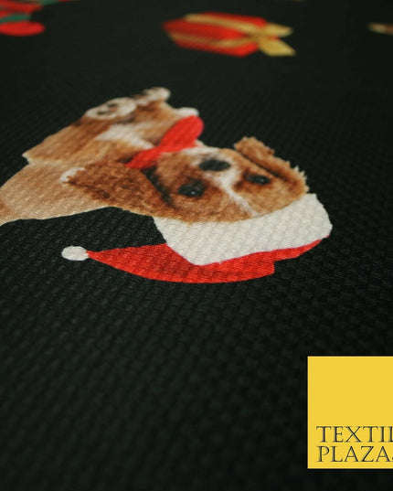 Festive Spaniel Pug Mix Dogs Gifts Stars Christmas Waffle Jersey Fabric 58" 5049