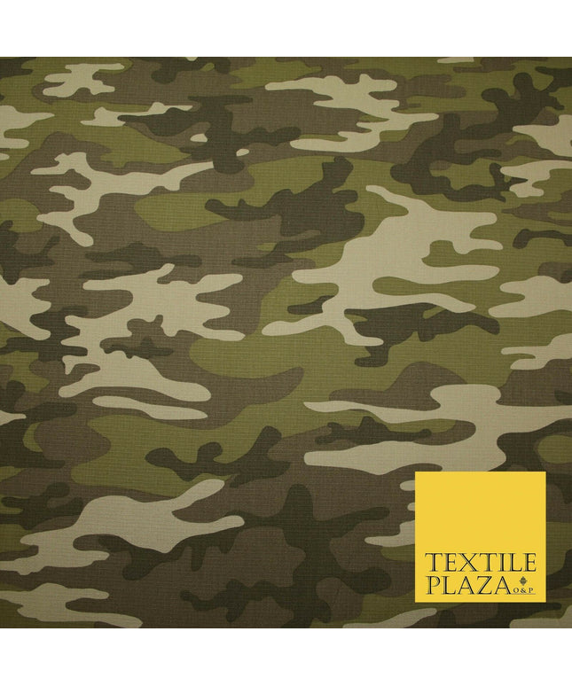 Green Beige Check Camouflage Cotton Fabric Army Military Camo Material 59" 4921