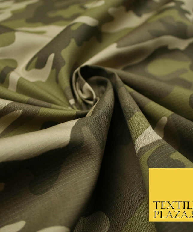 Green Beige Check Camouflage Cotton Fabric Army Military Camo Material 59" 4921