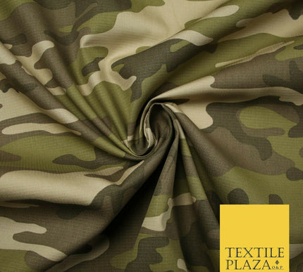 Green Beige Check Camouflage Cotton Fabric Army Military Camo Material 59" 4921