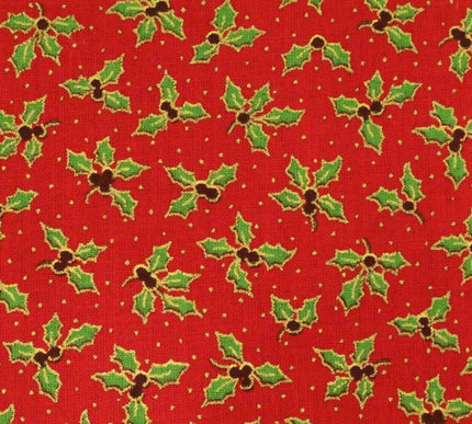 Christmas Small Holly Berry Fabric 100% Cotton - Per Metre RED RF33