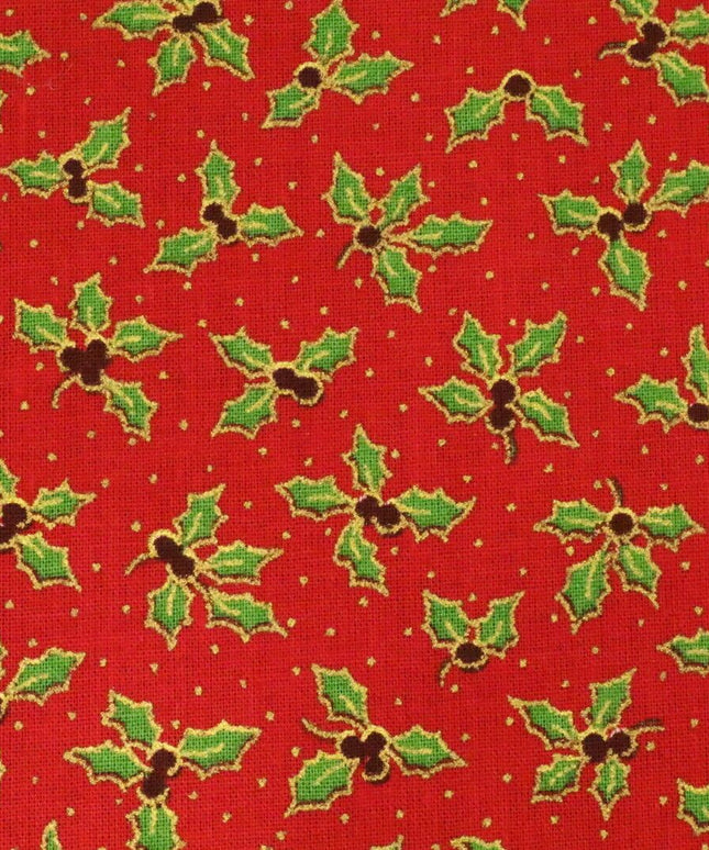 Christmas Small Holly Berry Fabric 100% Cotton - Per Metre RED RF33