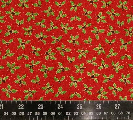 Christmas Small Holly Berry Fabric 100% Cotton - Per Metre RED RF33